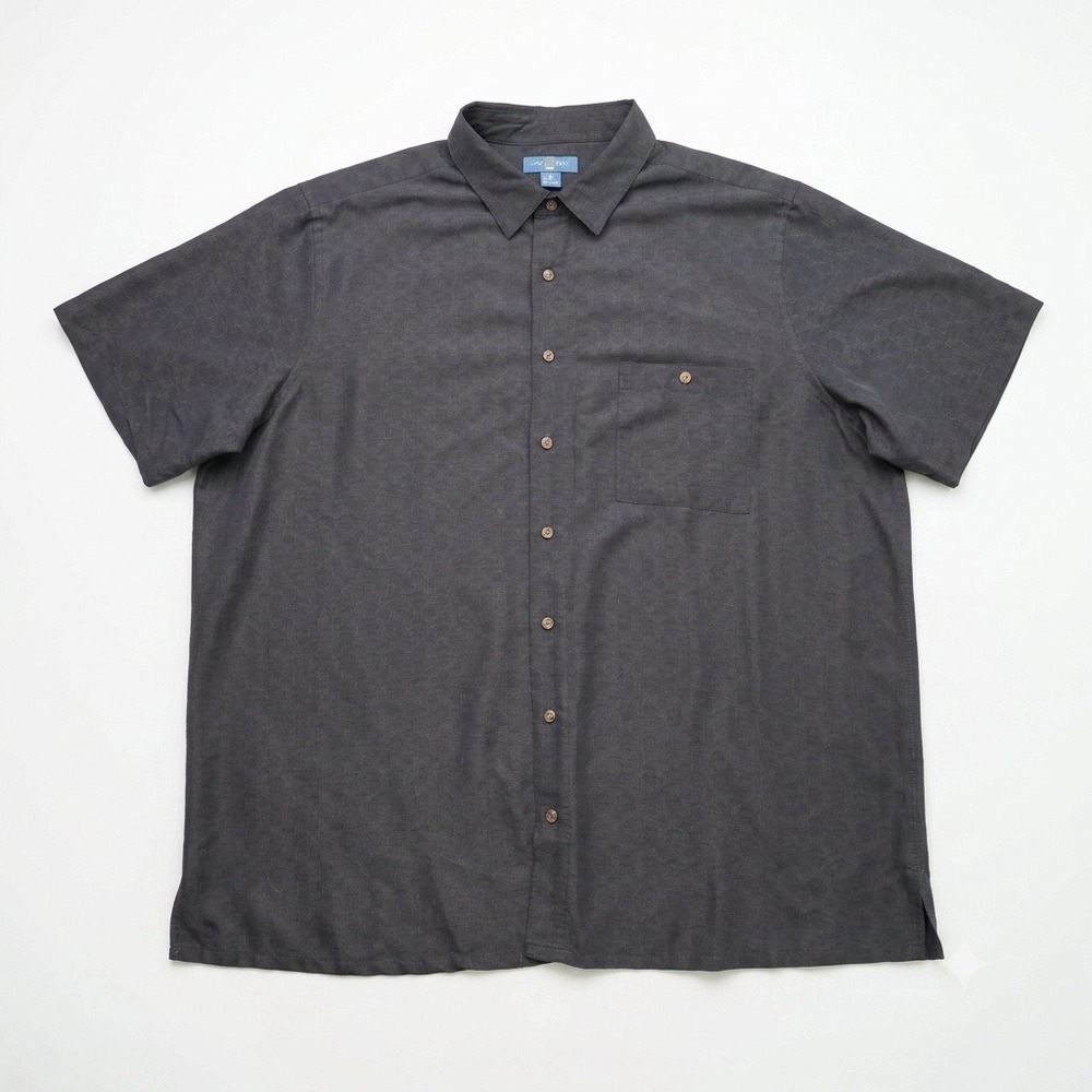 Campia Mens 2XL Charcoal Grey Tonal Geometric Short Sleeve Button Up Shirt‎ Top